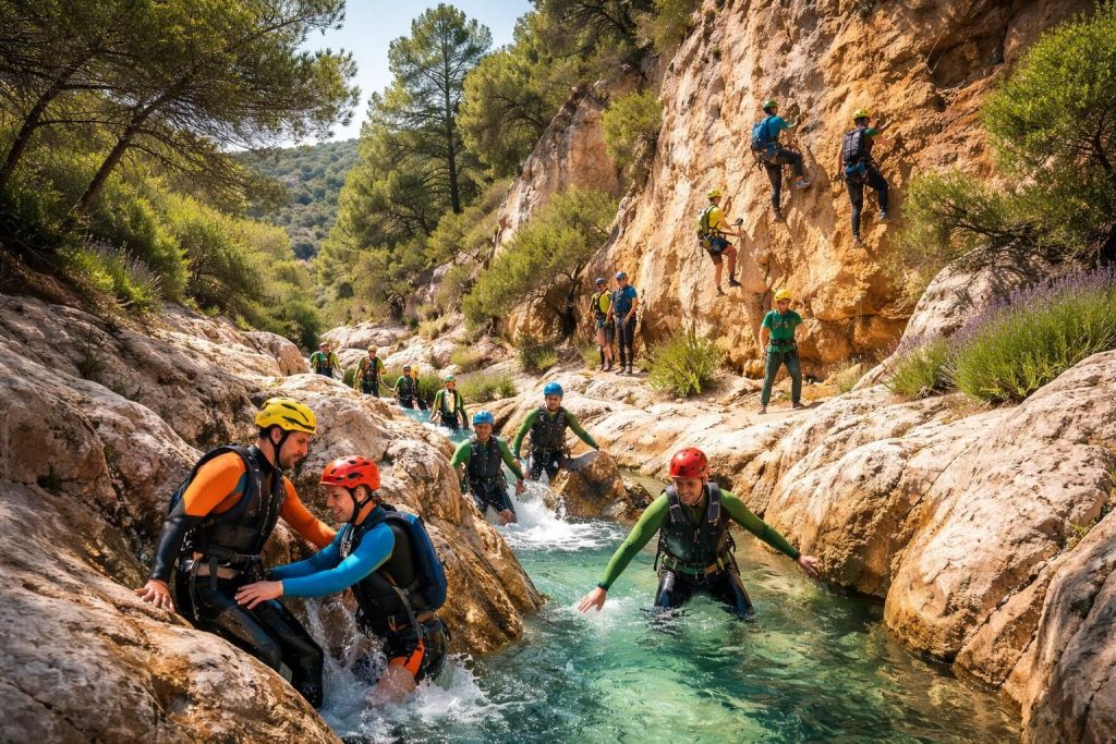 Activités outdoor pour entreprises en Provence avec canyoning et escalade team building