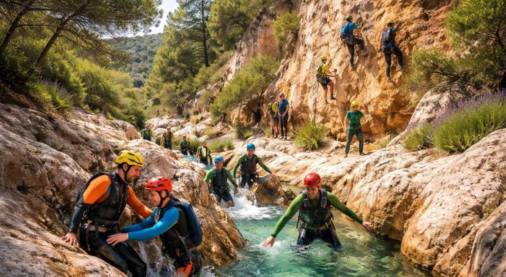 Activités outdoor pour entreprises en Provence avec canyoning et escalade team building