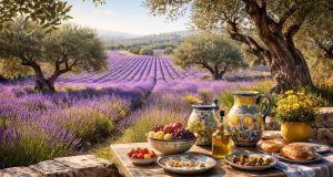 Explorez le style provençal méditerranéen avec lavande, oliviers et céramique artisanale