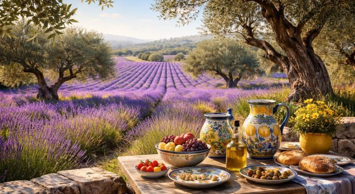 Explorez le style provençal méditerranéen avec lavande, oliviers et céramique artisanale