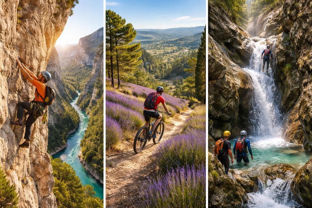 Sports outdoor en Provence avec escalade au Verdon, VTT dans le Luberon et canyoning